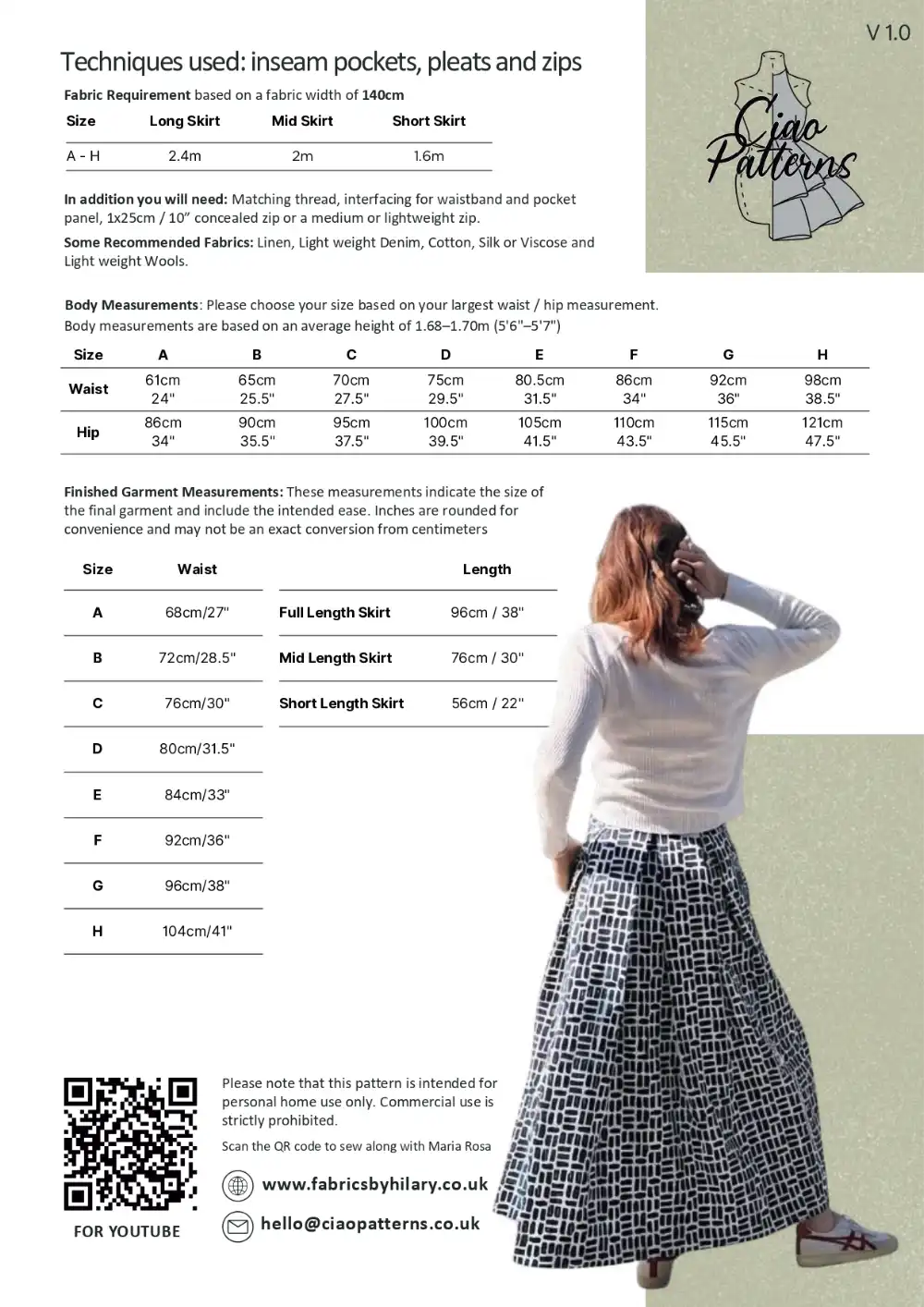 Fabrics by Hilary - Ciao Maria Pattern