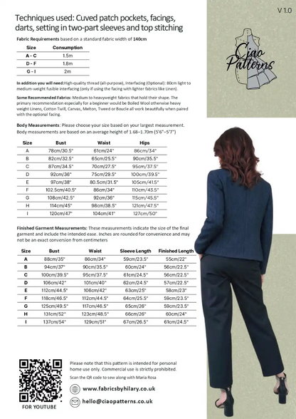 Fabrics by Hilary - Ciao Giulia Pattern