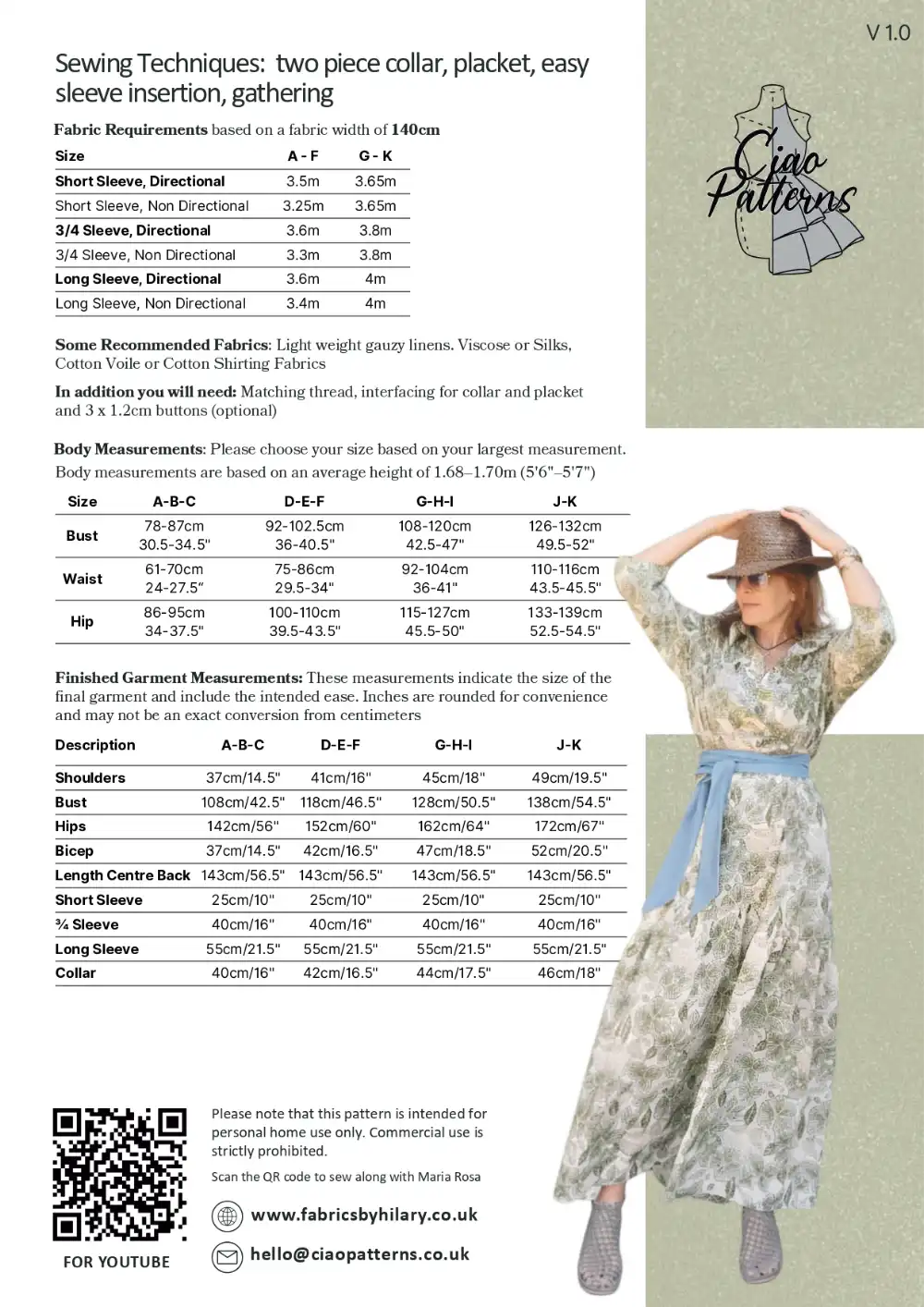Fabrics by Hilary - Ciao Gilda Pattern