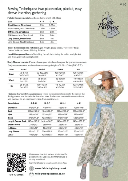 Fabrics by Hilary - Ciao Gilda Pattern