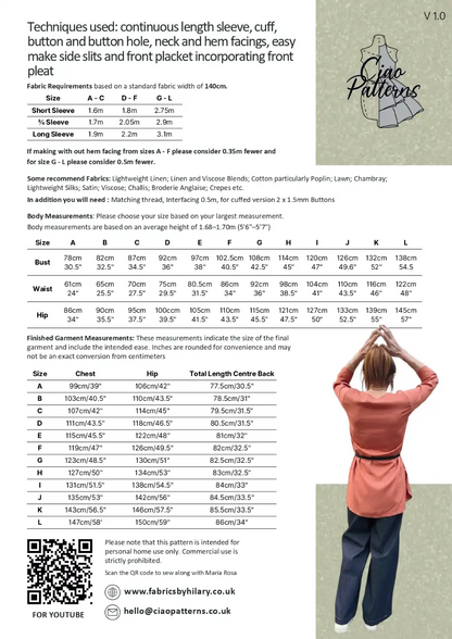 Fabrics by Hilary - Ciao Rita Pattern