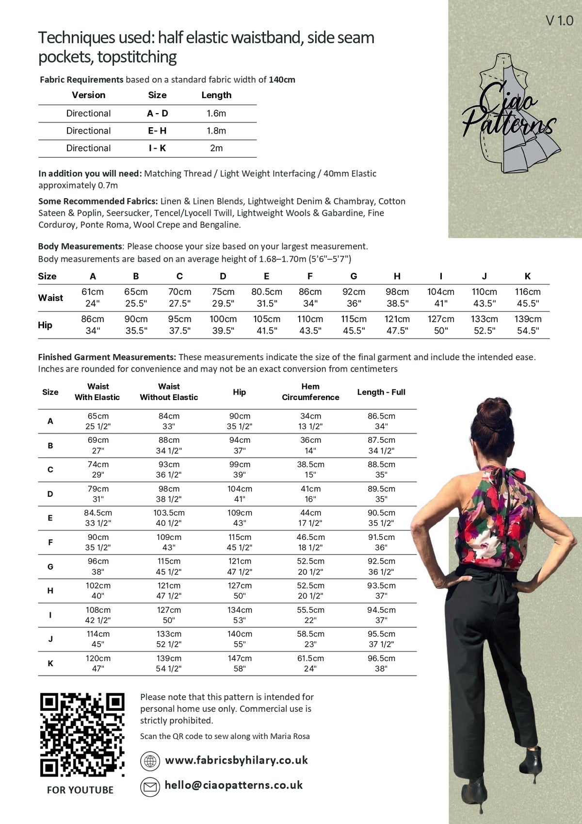 Fabrics by Hilary - Ciao Isabella Pattern