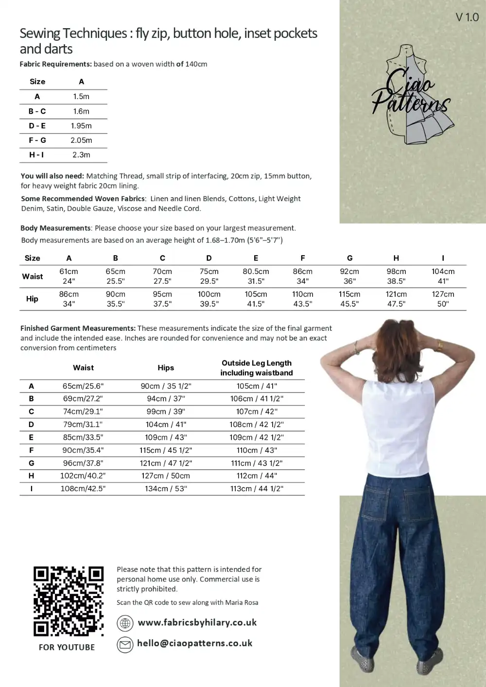Fabrics by Hilary - Ciao Paola Pattern