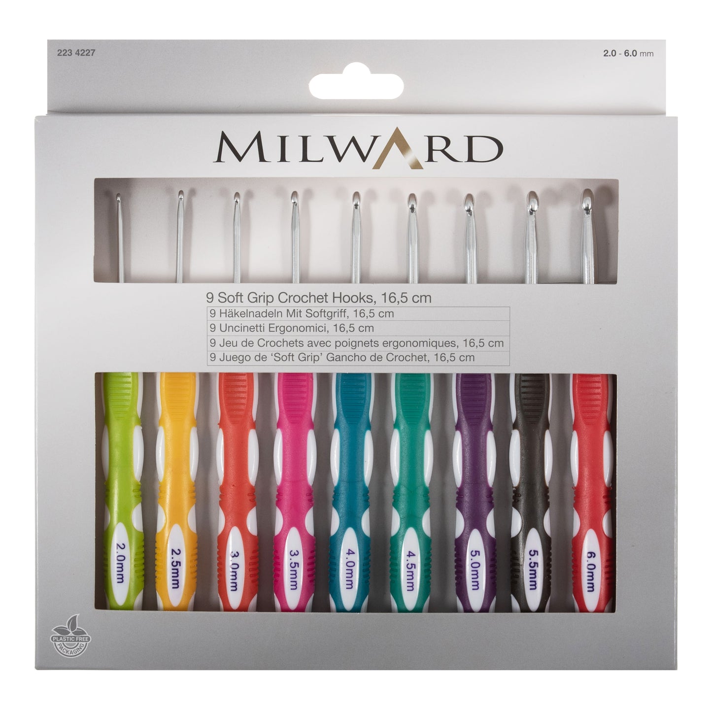 Milward Crochet Hook Set: Soft Grip: 16.5cm x 2.00 - 6.00mm: Pack of 9