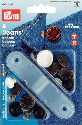 Prym Jeans-buttons brass antique cop Laurel wreath 17mm x 8pc